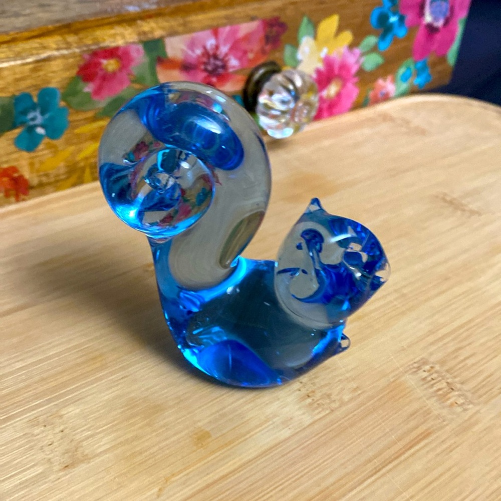 Blue Art Glass Squirrel Paperweight